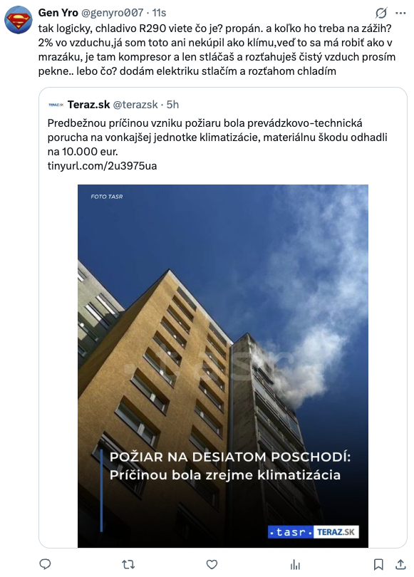 Komentár: Išli by ste do chladiva R290 v klíme, ak máme stlačiť a rozťahom chladiť radšej ako v mrazáku čistý vzduch?